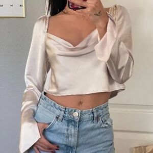 Princess Polly Elegant Cream Satin Women's Top